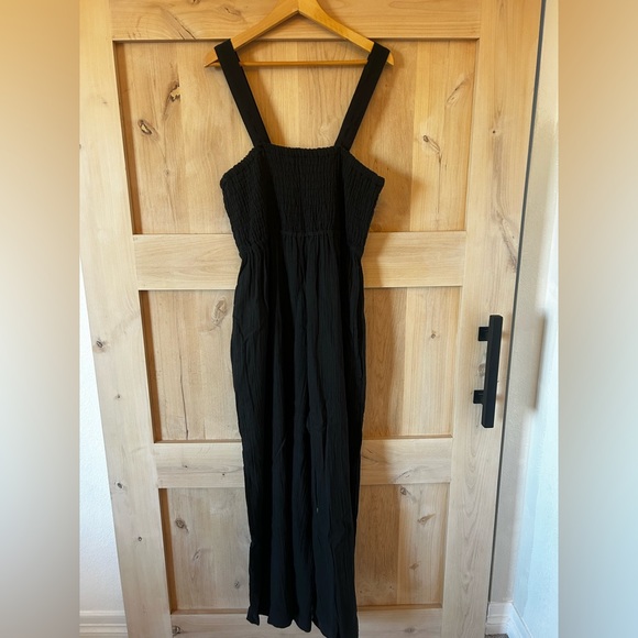 NWT Quince Women Organic Cotton Gauze Smocked Wide Leg Jumpsuit Black Sz XL - Picture 4 of 9